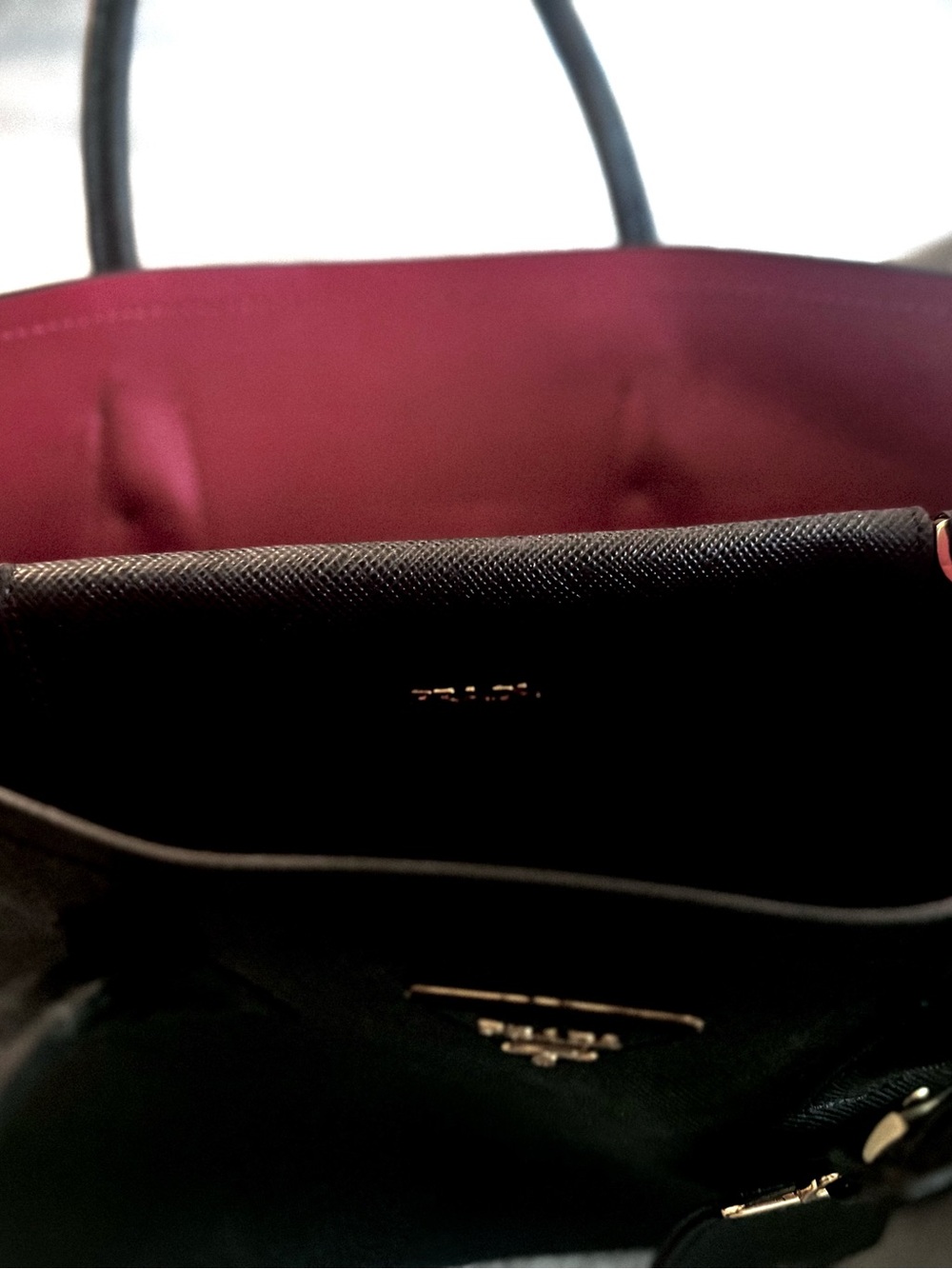 Prada Black Saffiano Satchel with Red Interior - Picture 3 of 5